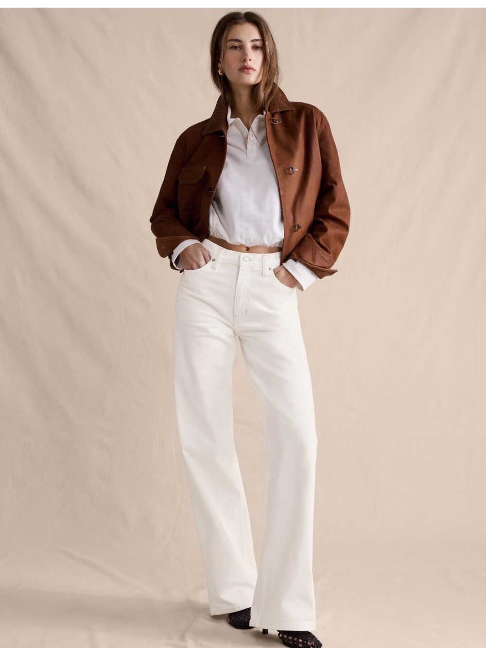 Banana republic, high-rise icon wide leg, jeans, optic white size 25/0